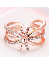 Trendy Rose Gold Diamond& Bowtie Shape Decorated Simple Design Hollow Out Ring