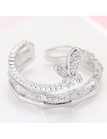 Exquisite Silver Color Diamond& Bowtie Shape Decorated Multilayer Pure Color Ring