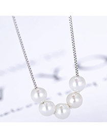 Trendy Silver Color Bead Decorated Long Chain Design Pure Color Necklace