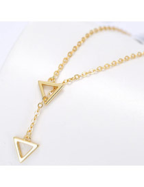 Sweet Gold Color Double Hollow Out Triangle Shape Pendant Decorated Pure Color Necklace