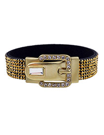 Luxury Gold Color Belt Buckle Shape Decorated Full Diamond Bracelet