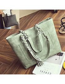 Elegant Light Green Tassel Pendant&pocket Decorated Square Shoulder Bag