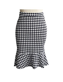 Sexy White+black Plover Pattern Decorated Package Hip Slim Fishtail Skirt
