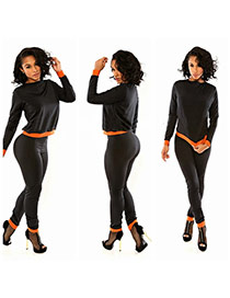 Sexy orange+black Color Matching Design Long Sleeve Slim Jumpsuit