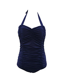 Elegant Blue Pure Color Design Simple Connective Bikini