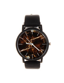Trendy Coffee+black Marble Shape Pattern Decorated Pure Color Strap Watch