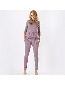 Casual Apricot Pure Color Decorated Long Sleeve Loose Fold Jumpsuits