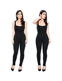 Sexy Black Condole Belt Decorated Sleeveless Pure Color Simple Jumpsuits