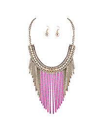 Fashion Pink Metal Chain Tassel Pendant Decorated Collar Jewelry Sets