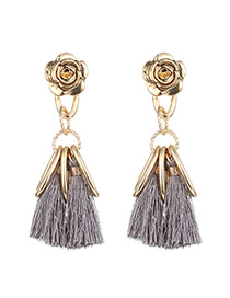 Fashion Gray Long Tassel&vertical Bar Pendant Decorated Flower Shape Earrings