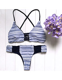 Fashion Dark Blue Color Matching Decoraetd Strap Of The Shoulder Bikini