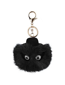 Lovely Black Eyes Decorated Fuzzy Ball Design Simple Key Ring