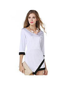Sexy White O Neckline Design Pure Color Long Sleeve Short Dress