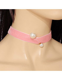 Elegant Pink Pearl Decorated Pure Color Simple Necklace