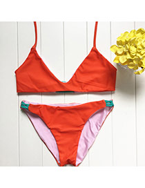 Fashion Red+pink Bandage Decorated Color Matching Simple Design Bikini