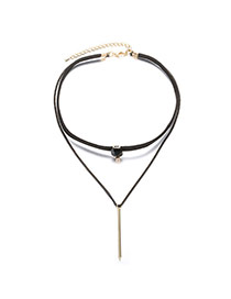 Fashion Black Vertical Shape Pendant Decorated Double Layer Necklace