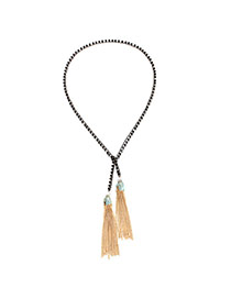 Fashion Gold Color+black Long Tassel Decorated Short Chain Necklace