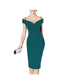 Sexy Green Pure Color Design Off-the-shoulder Package Hip Strap Dress