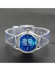 Fashion Blue Letter Pattern Decorated Simple Wrist Watch
