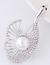 Fashion Silver Color Pearls&diamond Decorated Pure Color Goose Shape Brooch