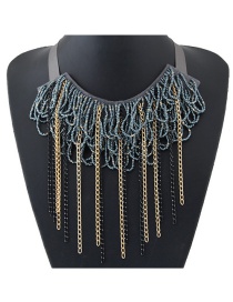 Elegant Gray Metal Tassel Pendant Decorated Simple Short Chain Necklace