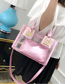 Fashion Pink Pure Color Decorated Transparent Shoulder Bag(2pcs)